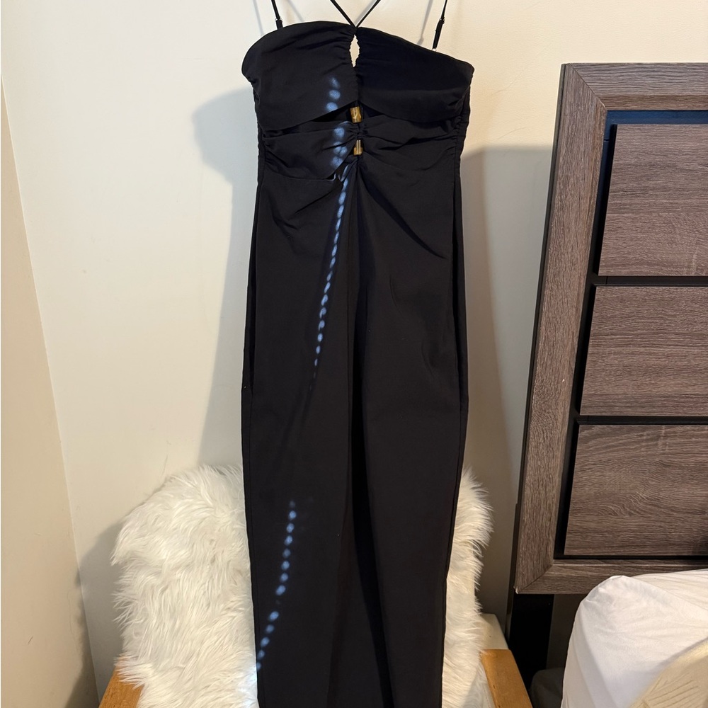 Zara Black Strapless Dress with Gold Accents